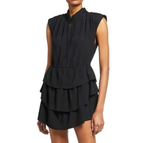 IRO Paris Calcie Day Sleeveless Jacquard Tiered Mini Dress Black Women 36 / US 4 - Picture 1 of 5